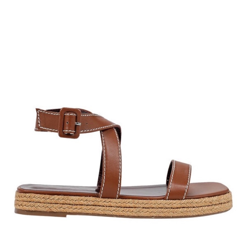 STAUD Tan Leather Espadrille Sandals